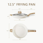 CAROTE 12.5 Inch Non Stick Frying Pan with Lid,White Granite Nonstick Skillet Omelet Pans, Egg Pan Granite Cookware, PFOS & PFOA Free