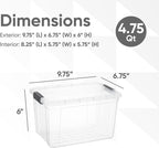 Superio Clear Storage Boxes with Lids, 4.75 Quart Plastic Container Bins for Organizing, Stackable Crates, BPA Free, Non Toxic, Odor Free, Organizers for Home, Office, School, and Dorm