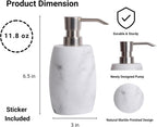 Resin Hand Soap Dispenser, Refillable Soap Dispenser with White Marble Look and Metallic Pump, Waterproof Bottle Labels for Bathroom Kitchen Dish Hand Wash Shower Lotion Shampoo (12 Oz)