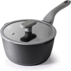 PRICUSIS Nonstick Saucepan with Lid, 2.7 Quart Non Toxic Pot with Pour Spouts, Full Coated, 100% Dishwasher Safe, Induction Compatible & Oven Safe, PTFE & PFOA Free, Black Sesame