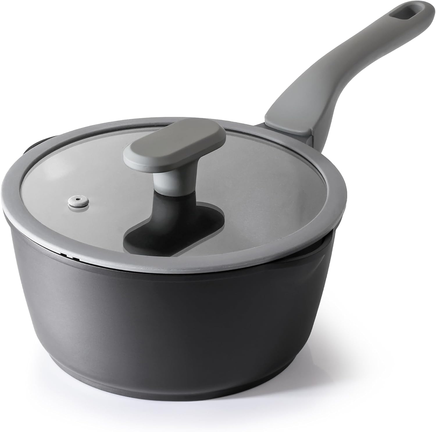 PRICUSIS Nonstick Saucepan with Lid, 2.7 Quart Non Toxic Pot with Pour Spouts, Full Coated, 100% Dishwasher Safe, Induction Compatible & Oven Safe, PTFE & PFOA Free, Black Sesame