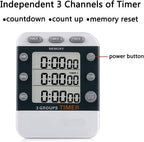 Digital Dual Kitchen Timer for Cooking, 3 Channels Count Down/up Triple Multi Timers for Food, Magnetic Memory-Preset Large-Display Adjustable Alarm Volume, 3A Battery Included