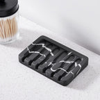 2PCS Self Draining Soap Dish - Marble Look Soap Holder Tray Savers Box Container Sponge Holder for Bathroom Shower Kitchen, Black