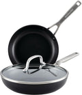 KitchenAid Hard Anodized Induction Nonstick Frying Pan Set With Lid, 3-Piece – 8 & 10 Inch Skillets, Durable, Even Heating, Dishwasher & Oven Safe, Easy-Clean, Matte Black