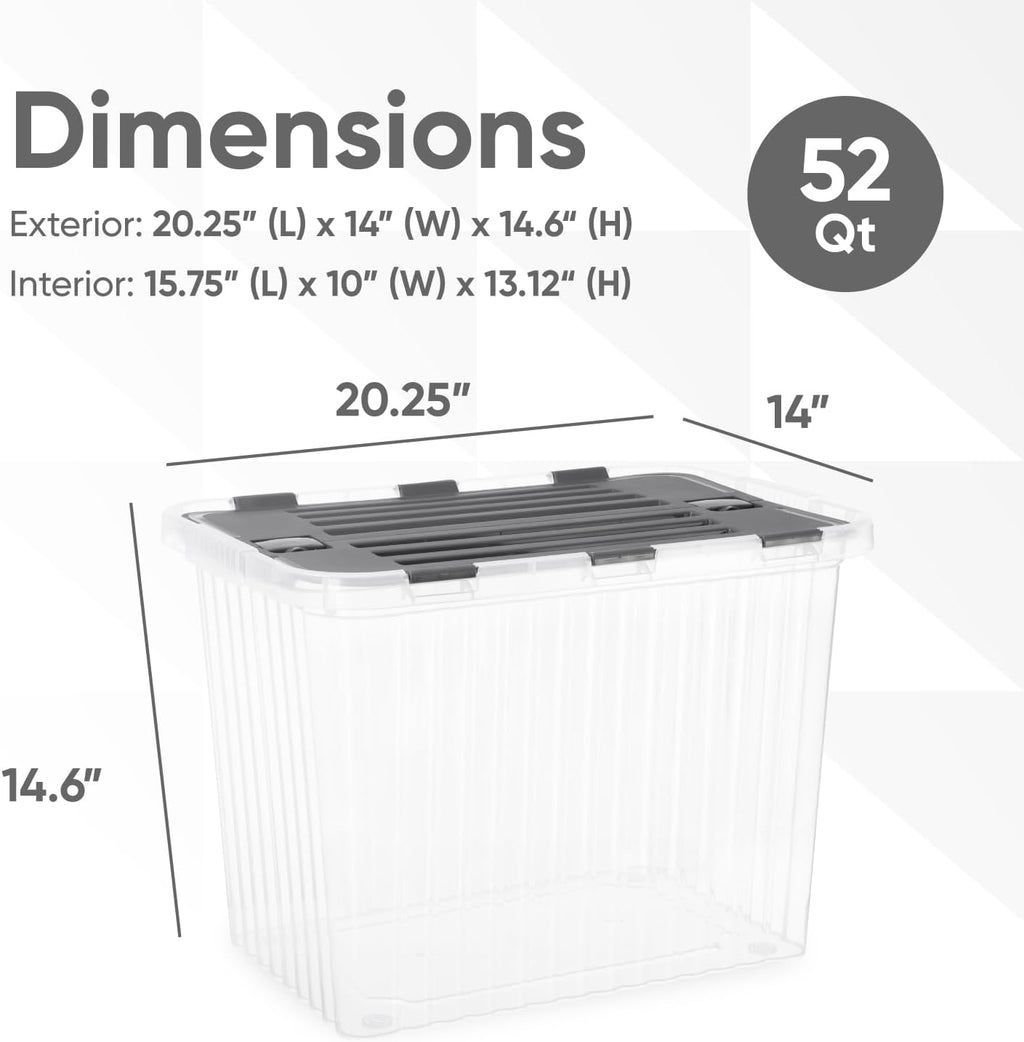 Superio Storage Bins with Lids, Clear Plastic Containers for Organizing, Stackable Totes, BPA Free, Odor Free, Organizer Boxes for Home, and Dorm (4 Pack, 20.25"x14"x14.6")