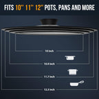 Universal Lid for Pots, Pans and Skillets Fits 10.5", 11.5" and 12" Diameter Cookware - Walfos Tempered Glass Pan Lid with Heat Resistant Silicone Rim, BPA Free Large Pot Lids, Dishwasher-Safe, Black