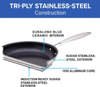 Nuwave Pro-Smart 12” & 8” SS Fry Pan Set, Healthy Duralon Blue Non-Stick Ceramic Coating, Heavy-Duty Tri-Ply Construction, Ergonomic Stay-Cool Handles, Induction-Ready & Works on All Cooktops