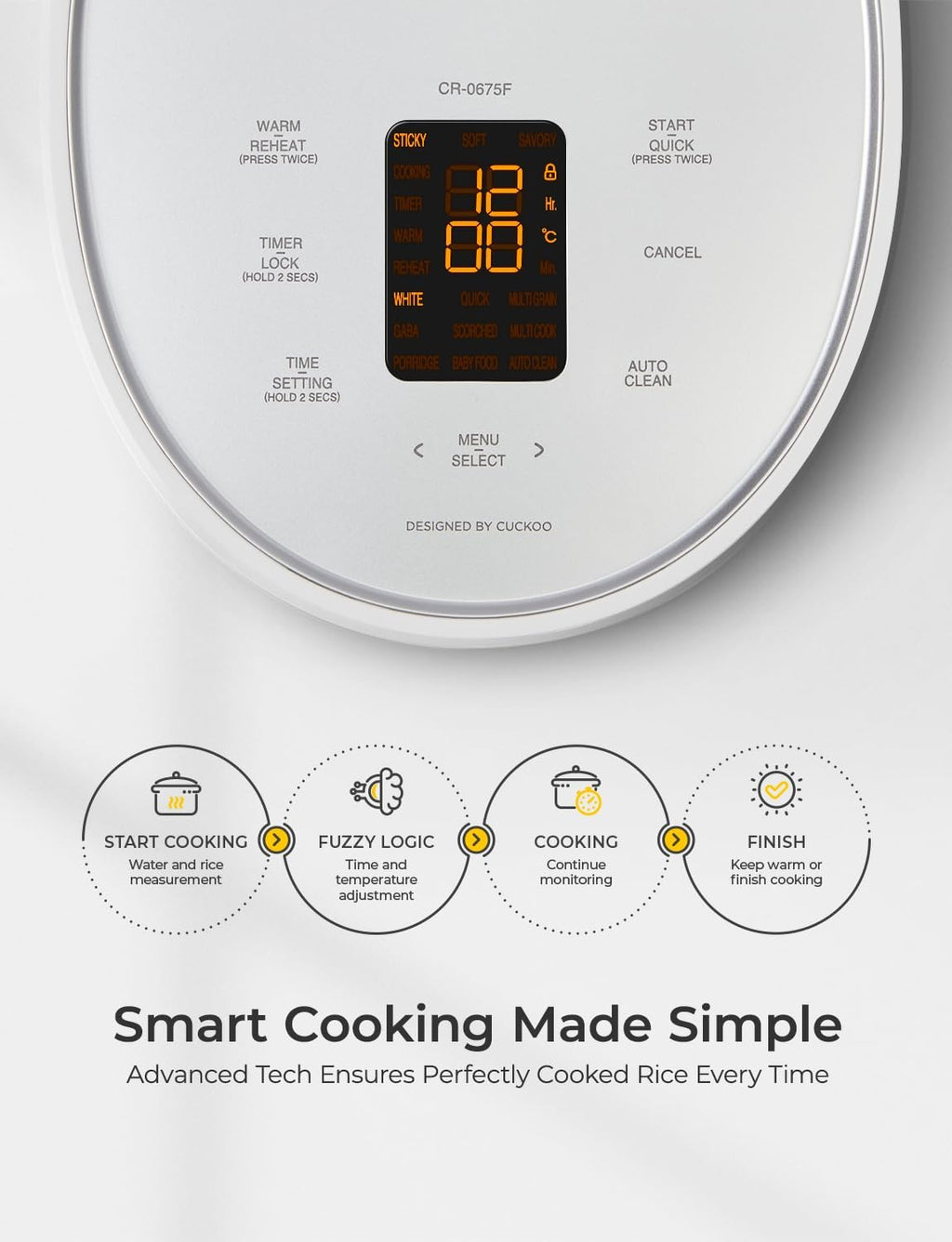 CUCKOO Rice Cooker 3 Cup Uncooked / 6 Cup Cooked, Modern Fuzzy Logic Rice Cooker Small with Delay Timer & Keep Warm Setting, Versatile Food Steamer for Cooking, Non-Stick Inner Pot, White (CR-0375FW)