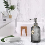 JASAI 18 Oz Vertical Stripes Kitchen Soap Dispenser with 304 Rust Proof Stainless Steel Pump, Refillable Liquid Soap Dispenser for Bathroom, Kitchen, Hand Soap, Dish Soap (Clear Grey)