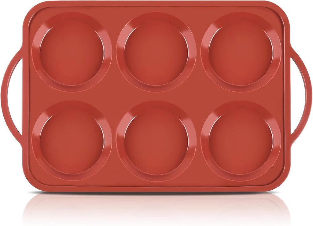 JOERSH 4 Inch Jumbo Silicone Muffin Top Pan with Metal Frame, Non Stick Silicone Egg Mold for Oven, Large Whoopie Pie Baking Pan for English Muffin, Breakfast Sandwich, Egg Bite, Hamburger Bun Tart