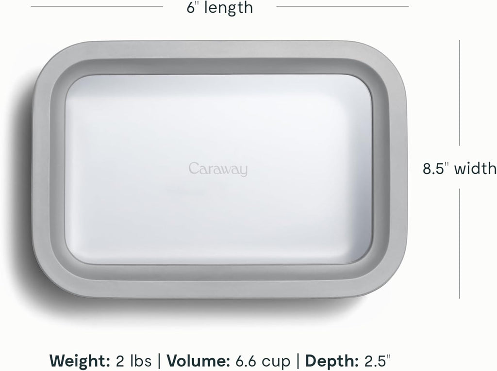 Caraway 2pc Glass Food Storage Set - 6.6 Cup Food Containers (2) - Ceramic Coated - Non Toxic, Non Stick Lunch Box with Lids. Dishwasher, Oven, & Microwave Safe - Gray
