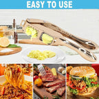 Garlic Press and Slicer 2 in 1, Rust Proof & Dishwasher Safe Professional Garlic Mincer Tool, Effortlessly Crush and Mince Garlic with this Ergonomic Handle-Garlic Peeler & Brush ANCQMI(Gold)