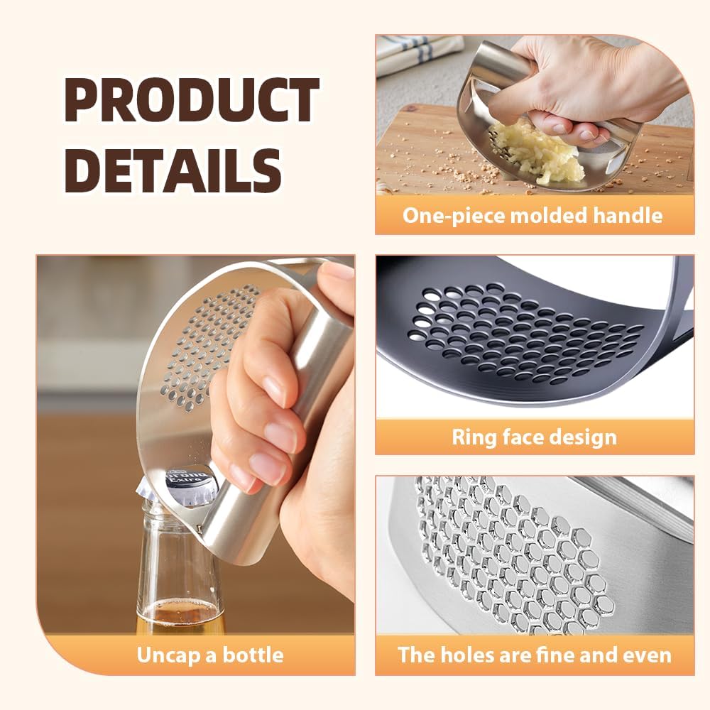 2025 Upgraded Garlic Press Stainless Steel, Garlic Press Rocker Professional Kitchen Gadgets Garlic Mincer Garlic Crusher, Heavy Duty Mincer Tool Garlic Chopper Garlic Presser Mincer (2Sets)