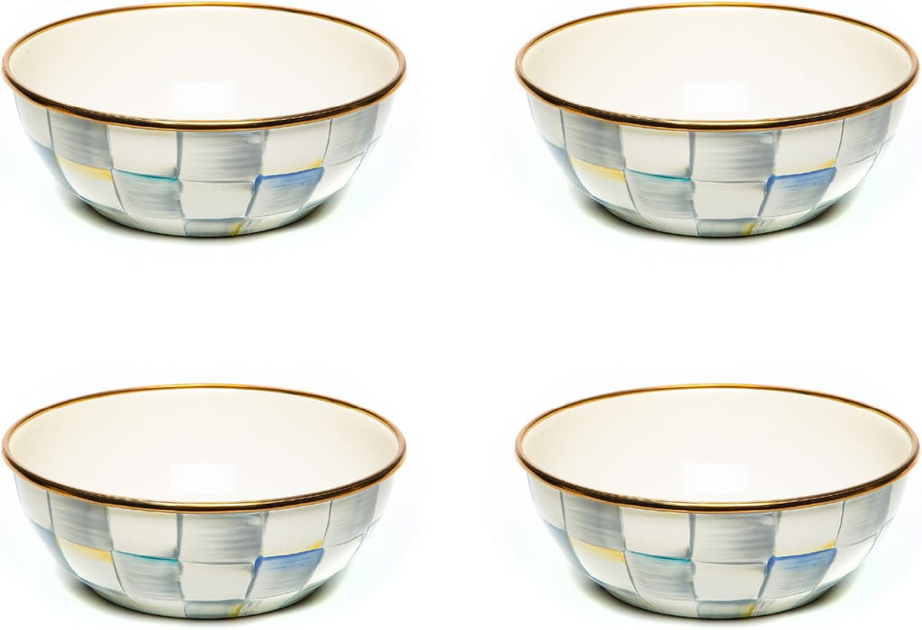 MACKENZIE-CHILDS Enamel Everyday Bowl, Serving Bowl for Entertaining, Extra-Small, Gray-and-White Sterling Check, Set of 4