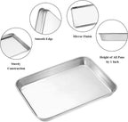 Wildone Baking Sheet Set of 2 - Stainless Steel Cookie Sheet Baking Pan, Size 10 x 8 x 1 inch, Non Toxic & Heavy Duty & Mirror Finish & Rust Free & Easy Clean