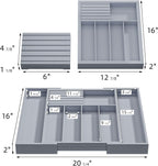 Large Utensil Drawer Organizer with Divider - Removable Kitchen Knife Holder Bamboo Adjustable Flatware Organizer for Drawer W12.8-20.2" x L16 x H2 (Grey)