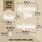 Talented Kitchen Pantry Labels for Containers (375 Pack) - White Script Pantry Stickers for Organizing Food Containers, Jars, Storage, and Bins (Water Resistant)