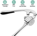 GD Premium Garlic Press Set – Rust-Proof Stainless Steel Garlic Mincer Tool – Easy-Squeeze, Easy-Clean with Soft Ergonomic Handle – Dishwasher Safe, Includes Silicone Peeler & Brush (Imperial Silver)
