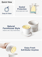 LE TAUCI Butter Crock, Butter Dish with Lid, Butter Container for Counter with Water Line, Embossed French Butter Keeper for Spreadable Butter, Suit For Housewarming - Set of 1, Arctic White, Bee