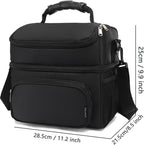 FlowFly Double Layer Cooler Insulated Lunch Bag Adult Lunch Box Large Tote Bag for Men, Women, With Adjustable Strap,Front Pocket and Dual Large Mesh Side Pockets