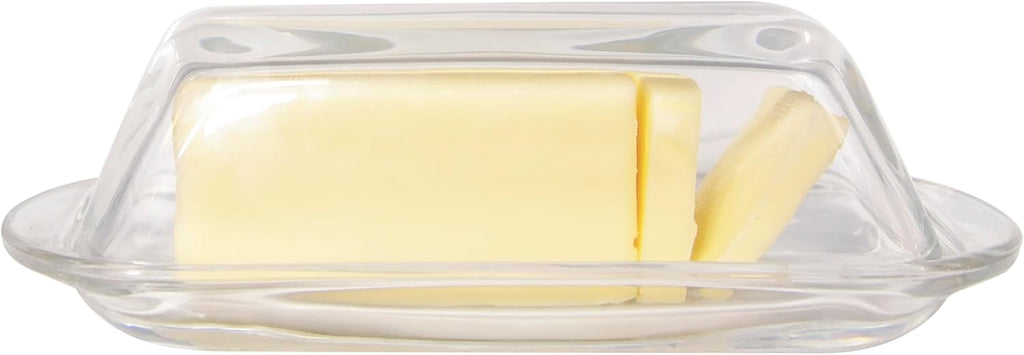 Kangaroo Decorative Clear Glass Butter Dish with Lid for Countertop & Refrigerator - Crystal Covered Butter Tray Storage Container Holder for Counter & Fridge - Best Small Dish Flip Top Lid BPA FREE