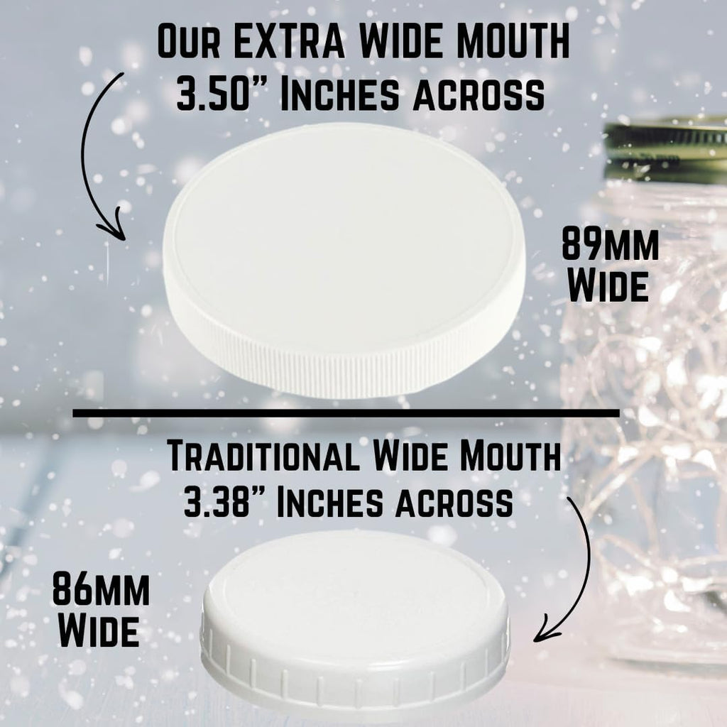 Jarming Collections Mason Jars - 16 oz Glass Extra Wide Mouth Pint Storage Jars with White Plastic Lids - Made in USA