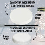 Jarming Collections Mason Jars - 16 oz Glass Extra Wide Mouth Pint Storage Jars with White Plastic Lids - Made in USA