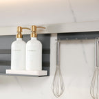 Gold Soap Dispenser Set, Glass Soap Dispenser with Stainless Steel Pump, Perfect for Modern Kitchen Counter Decor. (Gold)