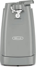 BELLA Electric Can Opener and Knife Sharpener, Multifunctional Jar and Bottle Opener with Removable Cutting Lever and Cord Storage, Stainless Steel Blade, Gray