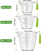 Plastic Measuring Cups Set, 3Pcs BPA Free Stackable Clear Measuring Cup with Spout and Angled Grip Handle, Includes 1 Pint, Oz, ML Measurement for Kitchen Cooking