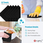 Orighty Microfiber Cleaning Cloth, 12 Pack Highly Absorbent Cleaning Supplies, Lint Free Cloths for Multiple-use, Powerful Dust Removal Clean Rags for House, Kitchen, Car Care(12x12 inch) Black