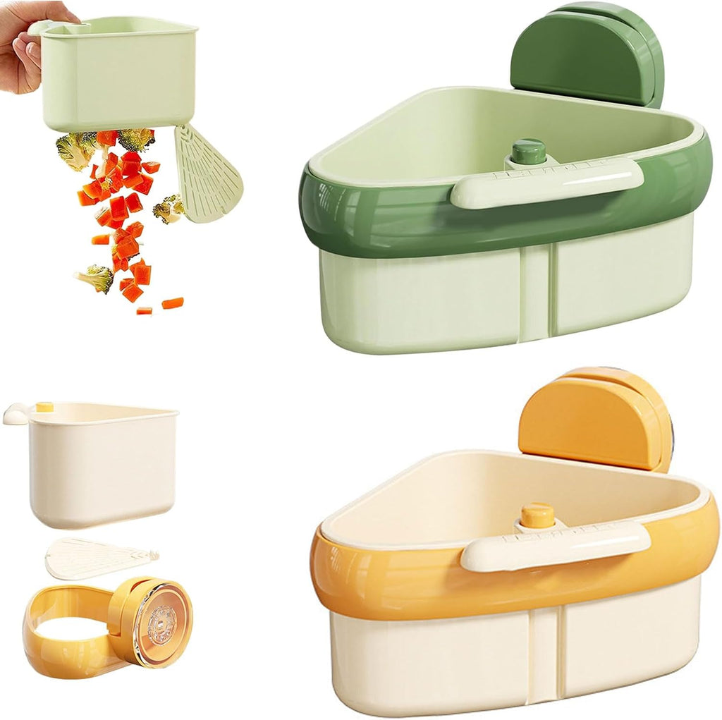 Suction Cup Sink Corner Rack, Triangular Sinks Basket Shelf, Automatic Dumping Corner Sink Strainer with Drain Hole, Food Waste Catcher (2PCS)