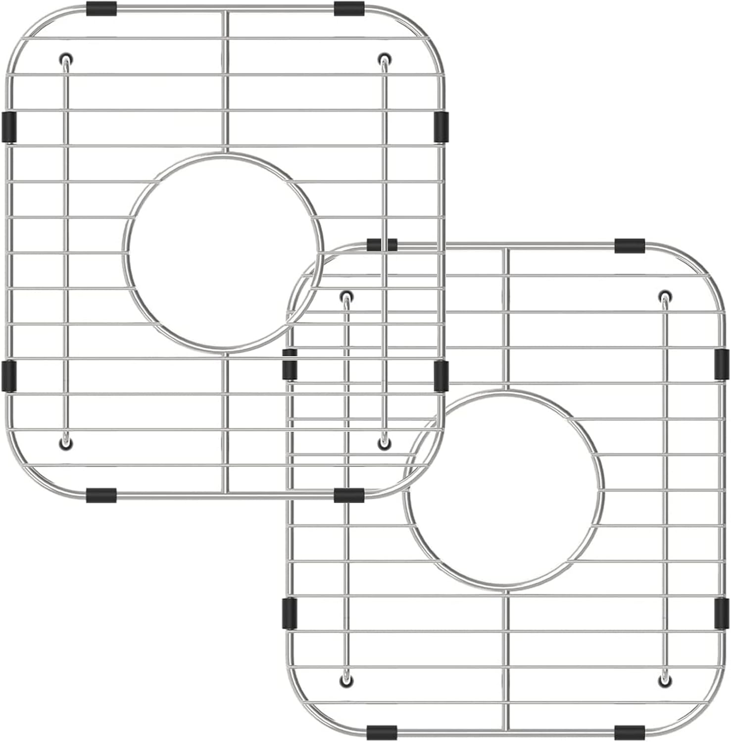 Bottom of Sink Protector Rack, Stainless Steel 13.2"x11.6" Sink Grid Dish Drying Rack Grate with Center Drain Hole 2 Packs