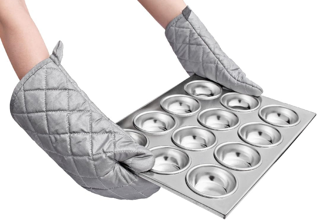 13 Inch Heat Resistant Oven Gloves New Cotton Oven Mitts Kitchen Gloves High Temperature Cooking Tool BBQ Gloves (13" Silver, 13 Inch)