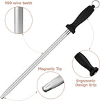 Kitchen Knife Sharpener Rod-12 Inches Professional Carbon Steel Knife Sharpening Honing Rod with Hanging Holes for Household, Chef, Hunting Sporting and Pocketknives, 17" Overall
