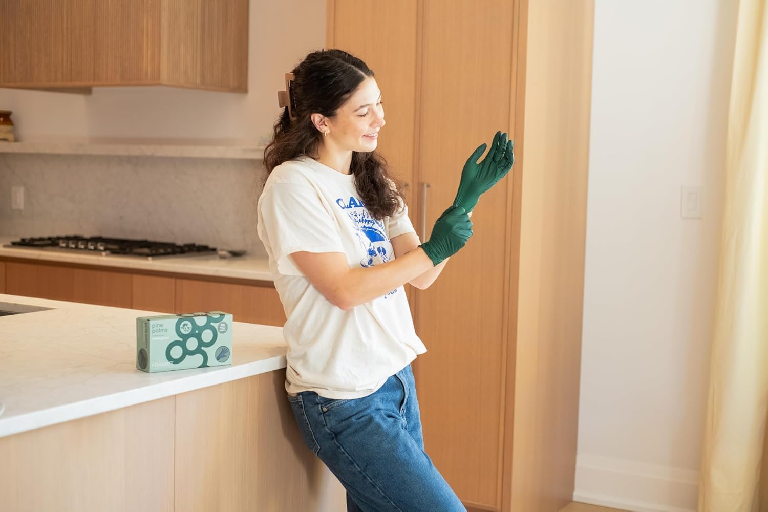 FRAMAR Green Gloves Disposable Latex Free – Heavy Duty Nitrile Gloves Medium, Disposable For Hair Dye, Cooking Glove Medium Nitrile Tattoo Glove, Guantes Desechables, Biodegradable - 100