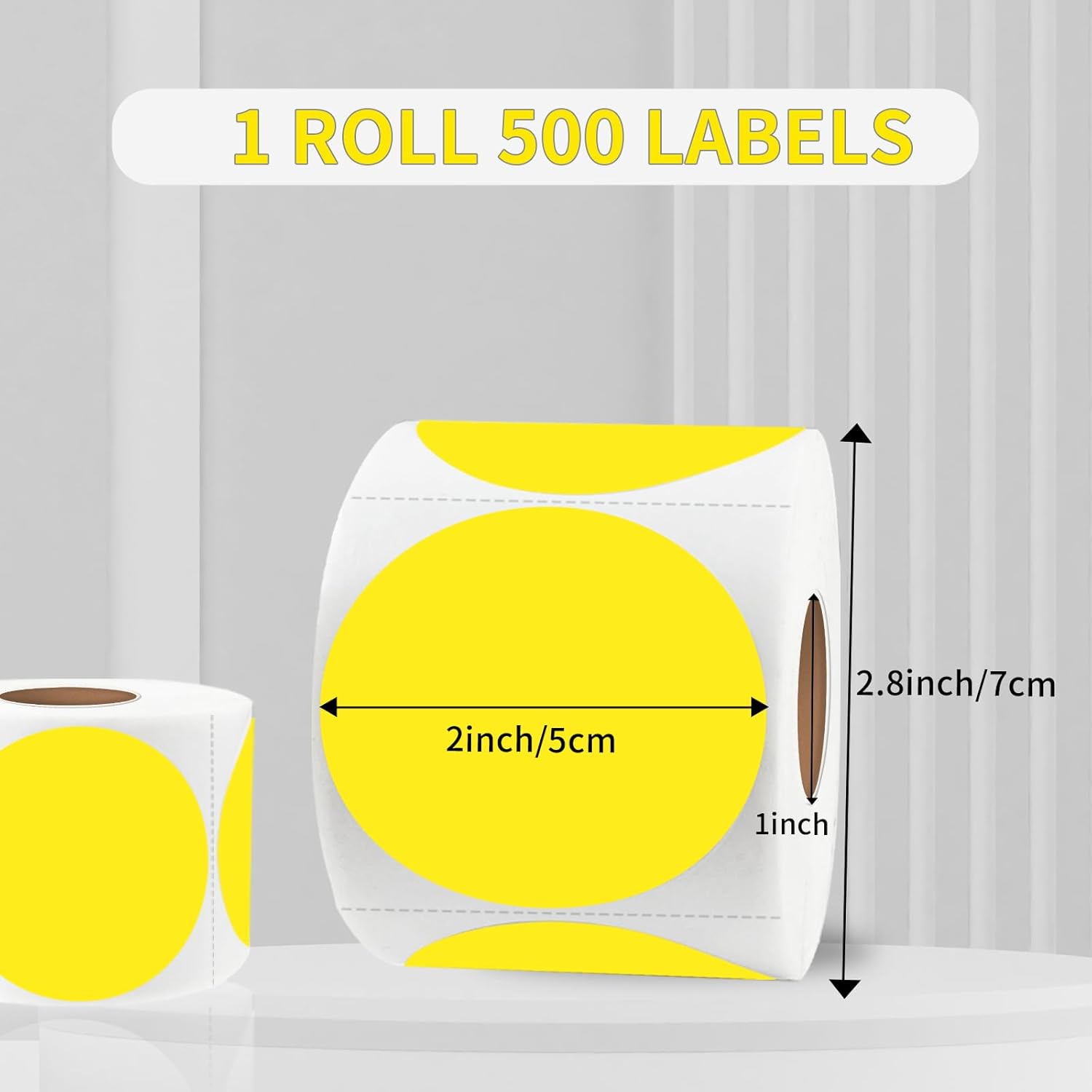 starboling Thermal Labels,2 Inch Yellow Round Thermal Printer Stickers,Self-Adhesive Round Direct Thermal Labels,Thermal Stickers for DIY Logo Design,Name Tag (500/Roll）