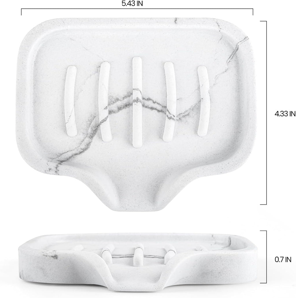 Self Draining Soap Dish- Bar Soap Holder for Shower, Marble Design Large Soap Savers Soap Tray Sponge Holder for Kitchen Bathroom Bathtub Sink, White