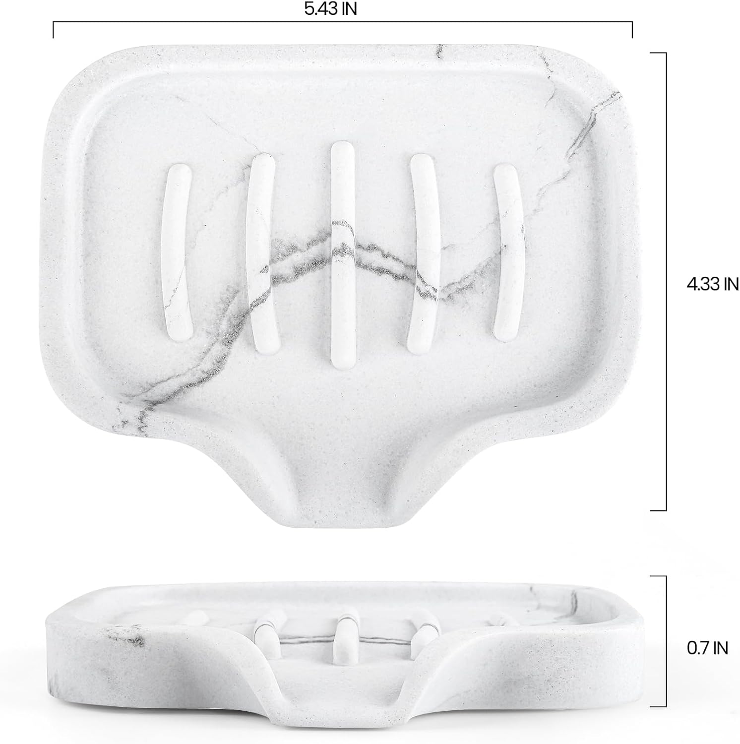 Self Draining Soap Dish- Bar Soap Holder for Shower, Marble Design Large Soap Savers Soap Tray Sponge Holder for Kitchen Bathroom Bathtub Sink, White