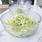 Qxbekmor 130 oz Acrylic Salad Bowls, 9.5" Serving Bowls for Fruits, Popcorn, Chips, Dips, Condiments, Break-Resistant Set of 2, Clear Circular