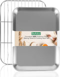 18/0 Stainless Steel Baking Sheet with Cooling Rack, 9.2 Inch Oven-Safe Non-Toxic Cookie Sheets for Baking, Coating Free & Rust Resistant for Healthy Family Baking, Easy to Clean, Heavy Duty