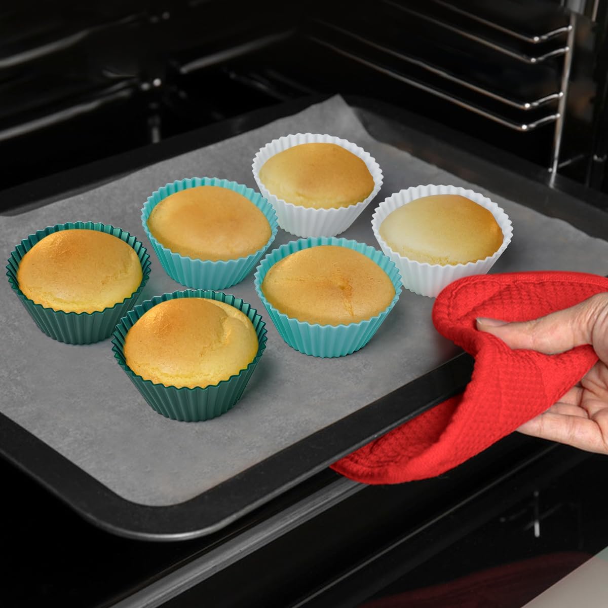 Silicone Cupcake Liners, Upgrades 36 Pack Reusable Baking Muffin Cups Nonstick 3 Shapes Pastry Cake Molds Bento Lunch Box Dividers