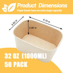 50 Pack 32 OZ Large Paper Bowls with Lids, Heavy Duty Disposable Compostable Container for Party, Disposable Bowls Bulk Soak-Proof and Microwave Safe for Hot/Cold Use