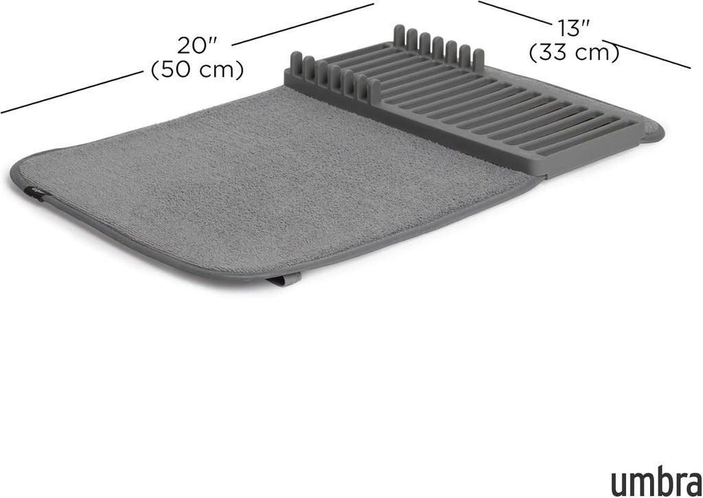 Umbra Udry Mini Dish Rack and Drying Mat, Charcoal, 20 x 13,