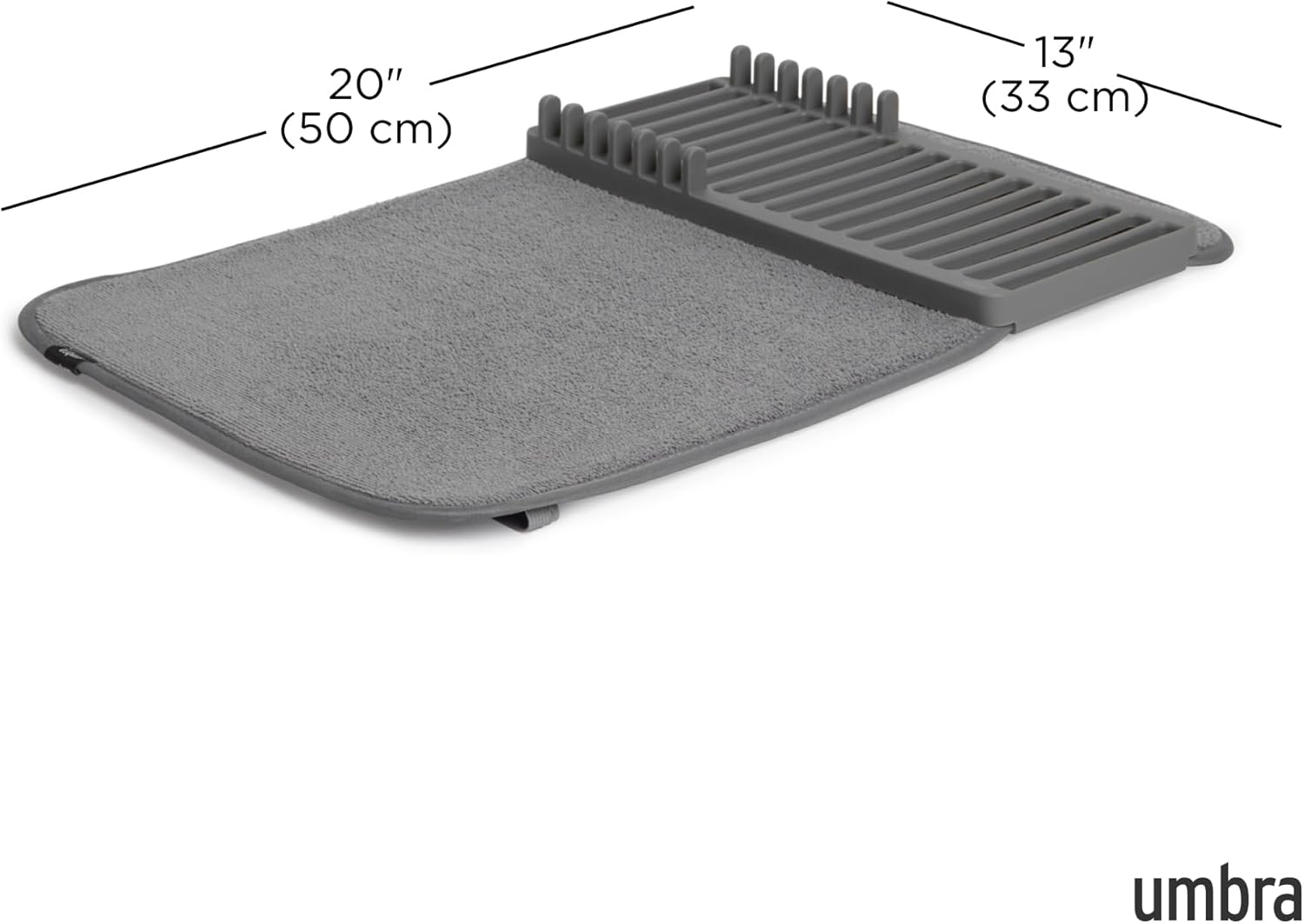 Umbra Udry Mini Dish Rack and Drying Mat, Charcoal, 20 x 13,