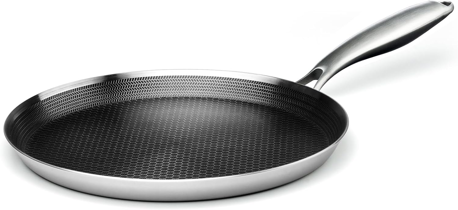 Stainless Steel Crepe Pan - 10 Inch Nonstick Crepe Pan, Stainless Steel Honeycomb Coating Pancake Pan, Non Stick Flat Skillet Tawa Dosa Tortilla Griddle Pan, Induction Compatible, PFOA Free