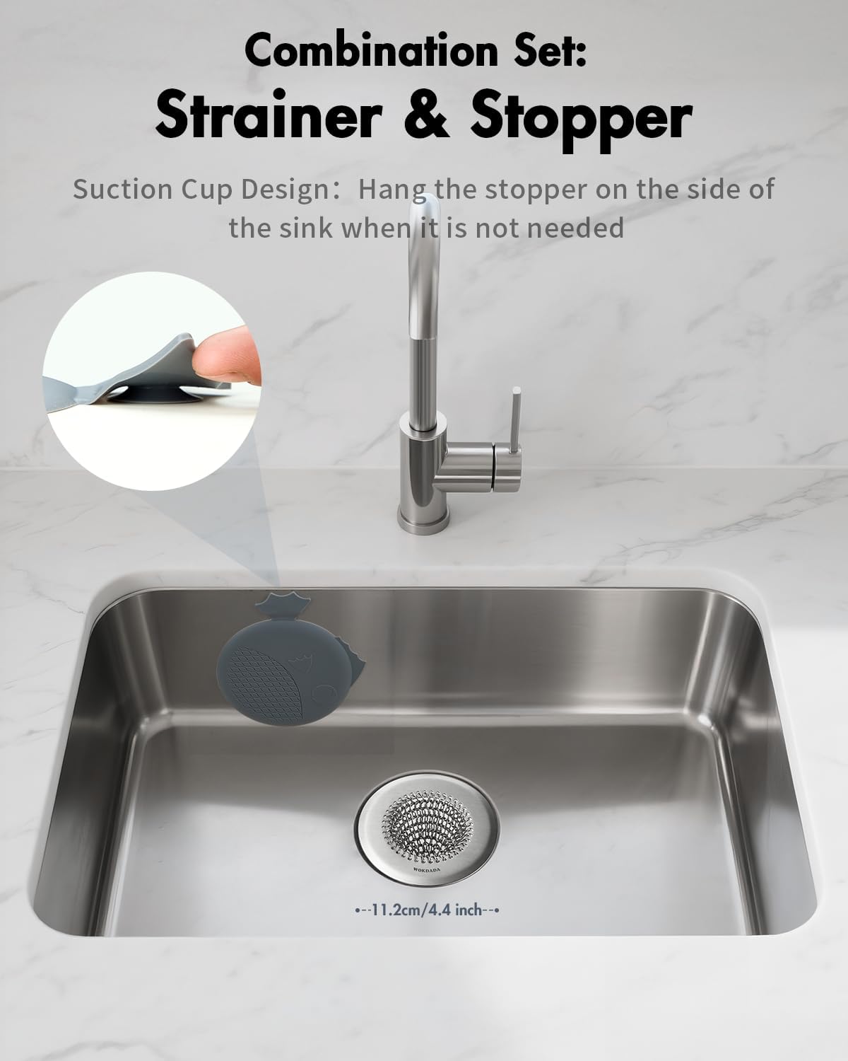 Kitchen Sink Drain Strainer, Flexible Sink Strainer with Stopper, 304 Stainless Steel Anti-Rust Mesh Sink Strainer, Wokdada Revolutionary Clog-Free Food Catcher for Garbage Disposal