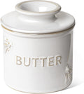 LE TAUCI Butter Crock, Butter Dish with Lid, Butter Container for Counter with Water Line, Embossed French Butter Keeper for Spreadable Butter, Suit For Housewarming - Set of 1, Arctic White, Bee