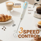 DSP Electric Whisk Rechargeable with Egg whisk milk frothing bar, 3 Speed Adjustable, Milk Frother Handheld for Latte, Cappuccino (White)