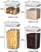 8-Piece Set of Pop Airtight Food Storage Containers with Lids Stackable Containers for Kitchen Pantry Organization Ideal for Cereal Snacks Flour Sugar Coffee and Spaghetti (1.2, 2.0, 2.7, 3.3qt)*2